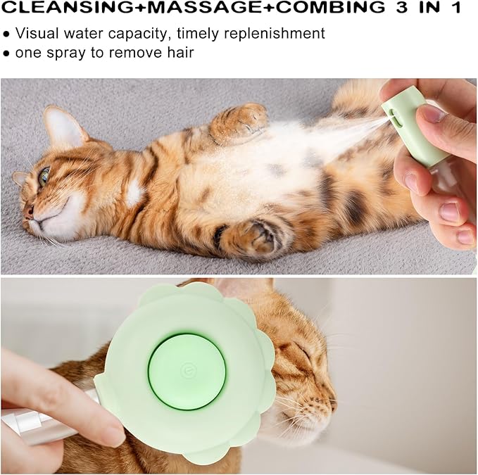 Cat Hair Brush for Shedding, 3-in-1 Pet Spray Hair Removal Comb with Visual Spray & Release Button, Waterproof Dog Grooming Brush for Furry Pet