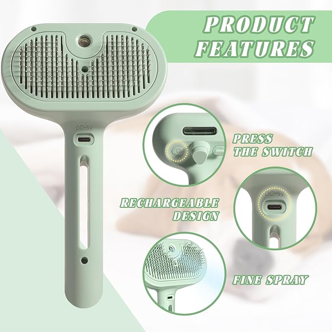Self-Cleaning Spray Cat Brush for Shedding, Removes Static Flying Hair, and Works Wonders for Both Long and Short-Haired Pets 2 In 1 Cleaning Brush for Cats And Dogs Grooming