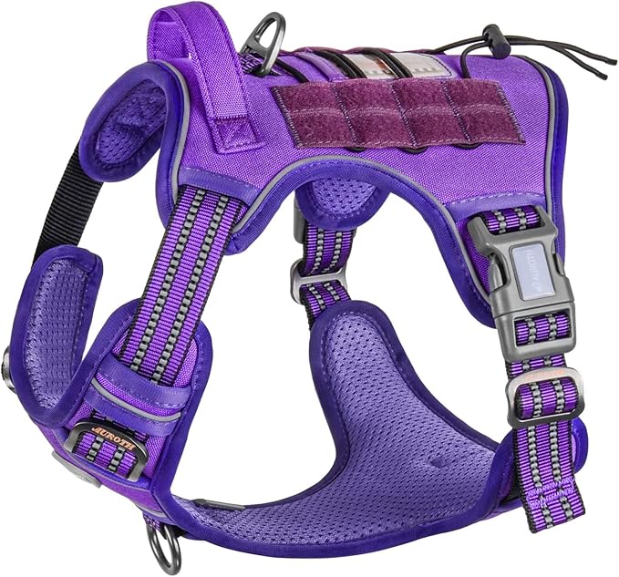 AUROTH Tactical Dog Harness for Large Dogs No Pull Adjustable Pet Harness Reflective K9 Working Training Easy Control Pet Vest Military Service Dog Harnesses Purple S