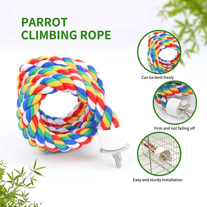 Bird Perch,Bird Rope Perch & Rope Perch,Bird perches for cage,Rope Perch for Conures,Parrots,Cockatiel,Lovebird,Budgerigar,Parakeet Rope perches for cage