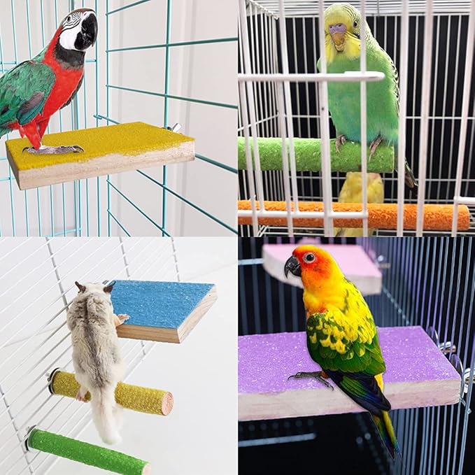 Hamiledyi 5 Pcs Parrot Perch Stand Natural Wood Bird Perch Stand Platform Paw Grinding Sticks Cage Accessories Exercise Toys for Budgies Parakeets Cockatiels Conures Lovebirds