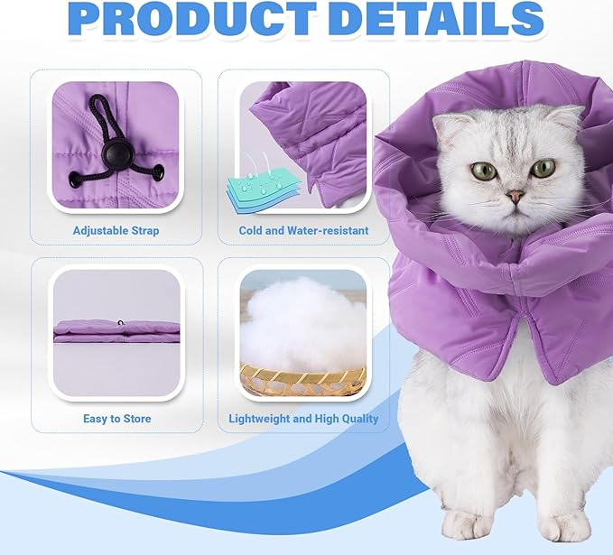 Cat Recovery Collar, Soft Adjustable Cone for Cats and Kittens, Lightweight Waterproof Elizabethan Collar for After-Surgery Care, Prevent Licking and Scratching, Neck Protector for Pets（Purple,M）