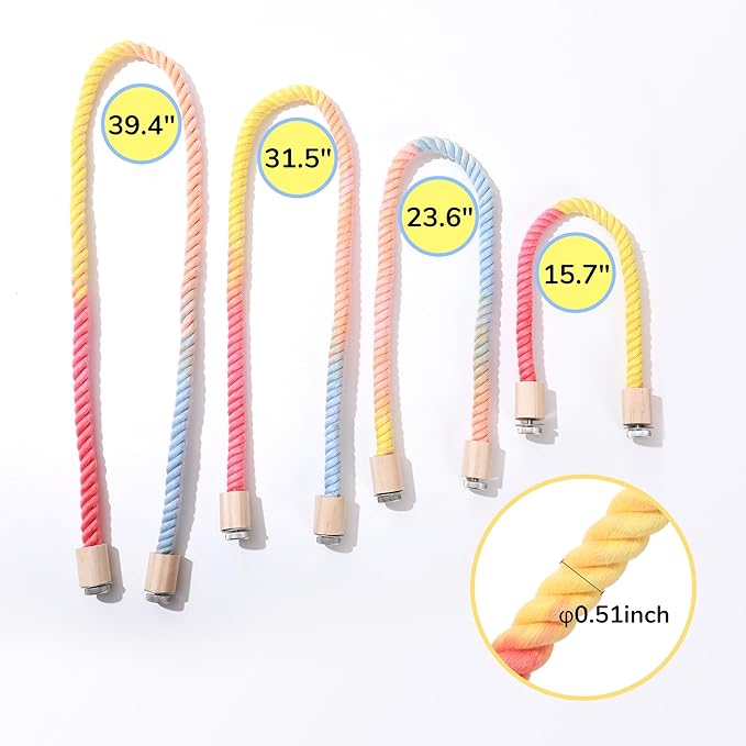 Multi-Color Rope Bird Perch Toys for Parrot Cage Stand, Climbing Swing Accessories for Cockatiel, Parakeets, Budgies, Lovebirds, Conures, Finches - 39.4 inch