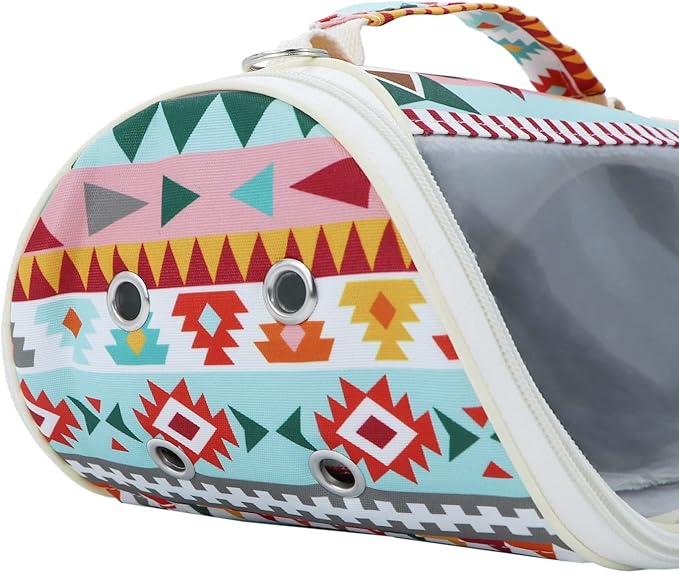 Wontee Small Pet Carrier Hamster Carrier Bag Portable Travel Carrier for Hamsters Mouse Baby Guinea Pig Hedgehog Sugar Glider Small Birds (M, Pink Ethnic)