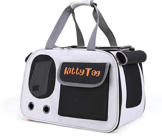 Pet Carrier, Puppy Small Dog Carrier, Cat Carrier Bag, Waterproof Premium PU Leather Carrying Handbag for Outdoor Travel Walking Hiking Shopping (Black)