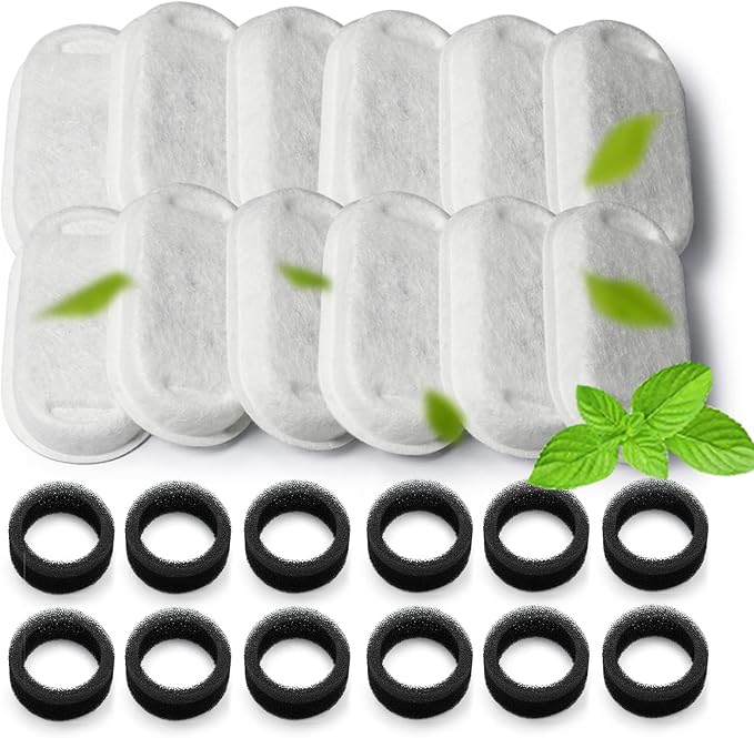 Cat Water Fountain Filter,24 Pack Cat Fountain Replacement Filters for Stainless Steel 67oz/2L Adjustable Water Flow Pet Water Fountain,Dog Water Fountain (12+12 Pack)