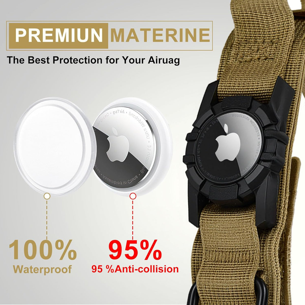 Tactical AirTag Dog Collar Leash Set - Heavy Duty, Adjustable GPS Collar Compatible with Apple AirTag, with Holder & Control Handle for Medium/Large Dogs [ Brown, M ]