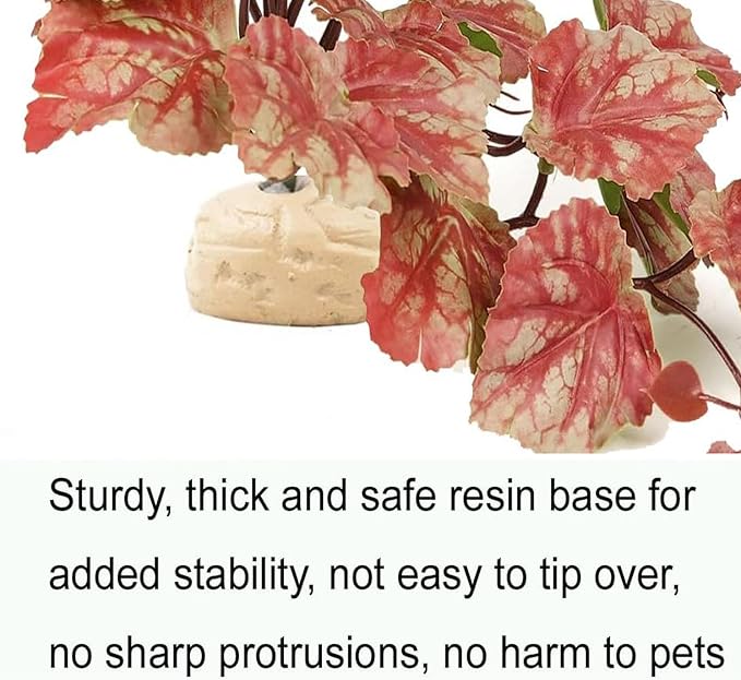 Reptile Plants for Terrarium Decor,Amphibian Habitat Decor,Artificial Plants for Gecko Chameleon Snake Tortoise Tank Accessories with Base (Pink heuchera micrantha)