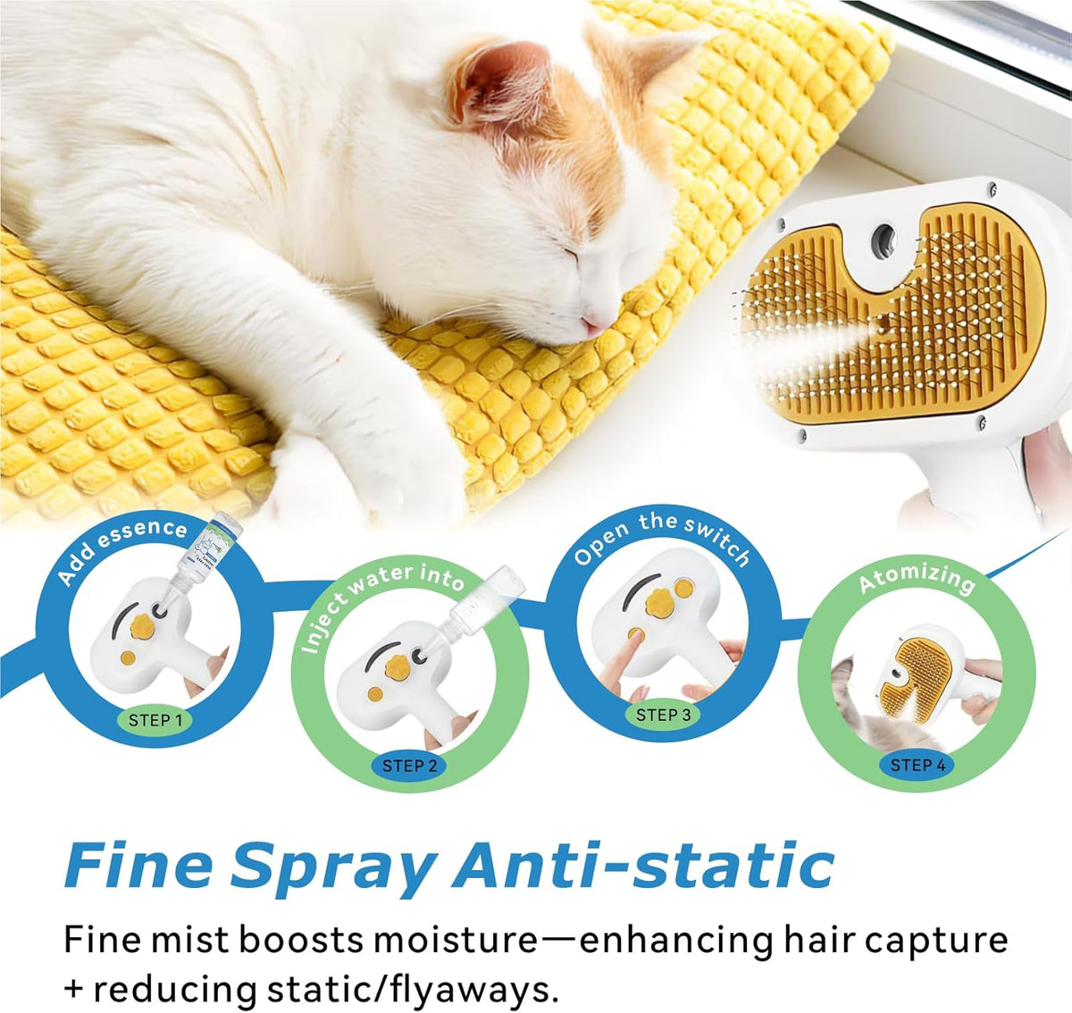 4-in-1 Pet Steam Brush for Dog & cat brush for shedding，Spray Hair Removal Comb with Waterless Shampoo–Self-Cleaning Pet Grooming Tool for Shedding, Anti-Static & Skin-Friendly Design