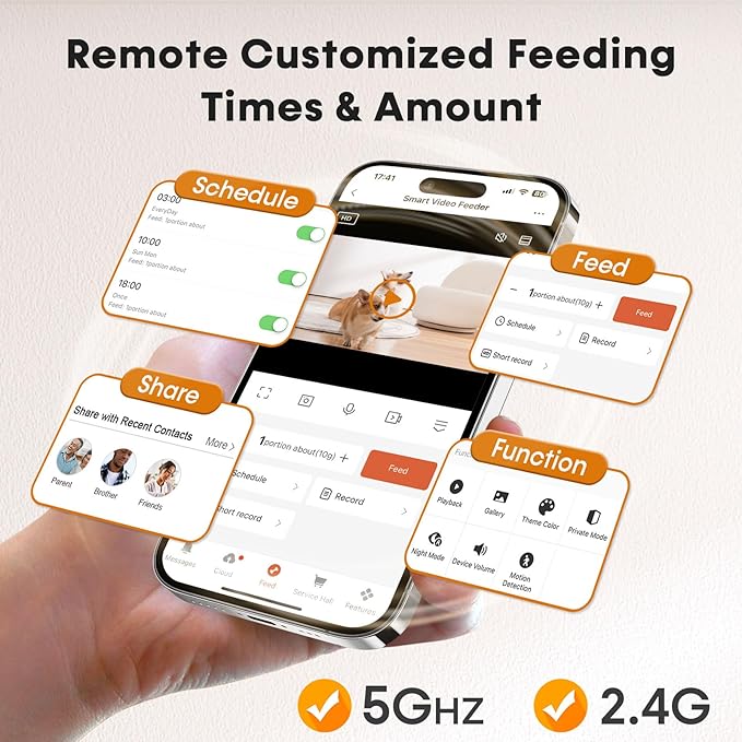 Automatic Dog Feeder with Camera WiFi: 33 Cups 5G App Control Easy Setup Cat Food Dispenser - HD 1080P Video Recording Timed Pet Feeder for Cat Dog Small-Pet