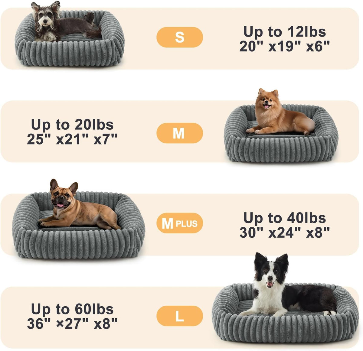 Dog Beds for Small Dogs, Washable Orthopedic Dog Bed with Removable Cover, Rectangle Soft Calming Sleeping Puppy Bed Durable Pet Cuddler with Anti-Slip Bottom, 20"x19"x6" Grey