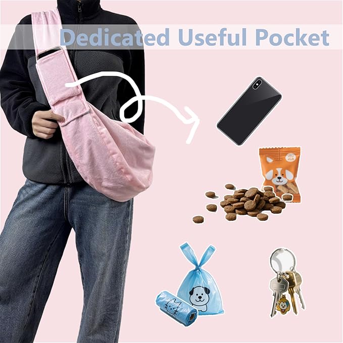 Dog Sling Carrier for Small Dogs, Hands-Free Puppy Carrier for Pet 0-15 lbs, Lightweight Cuddler Pouch, Comfortable Fleece Slings for Small Animal (Pink)