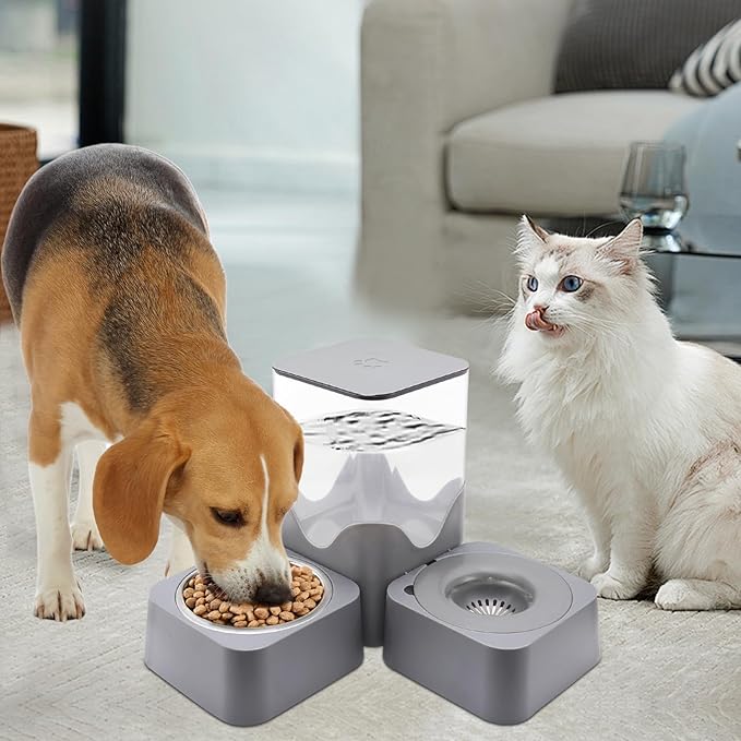 Pet Automatic Water Dispenser, 2.8L Water Dispenser with Stainless Steel Food Bowl, 2-in-1 Pet Feeder for Cats, Dogs, Rabbits