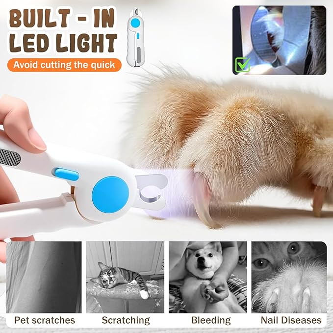 Pets Nail Clippers with Light, Cat Dog Nail Clippers with Built-in Nail File, Sharp Blades, Portable Cat Nail Clipper, Cats Claw Trimmer, Adjustable Claw Clippe for Cats (Style B)