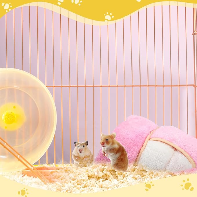 Wenqik 2 Pcs Guinea Pig Bed Cuddle Warm Hideout Small Animal Sack Cozy House Bedding Sleeping Cushion Portable Pet Carrier Cage Nest for Rabbit Hamster Rat (Gray, Pink,Plain)