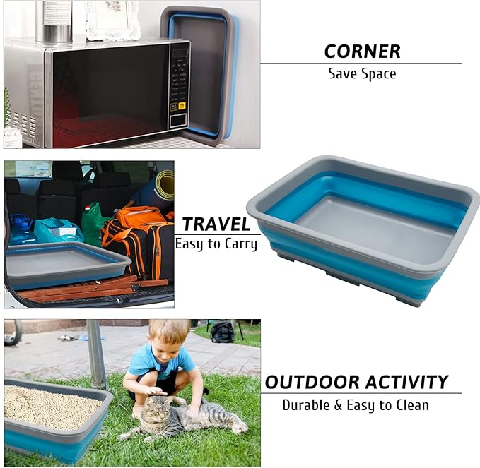 Fhiny 2PCS Open Cat Litter Box, Kitten Potty Pan Semi-Enclosed Foldable Waterproof Travel Toilet Low Entrance for Indoor Cats Small Pet Kitty Rabbit Supplies Easy to Clean and Assemble