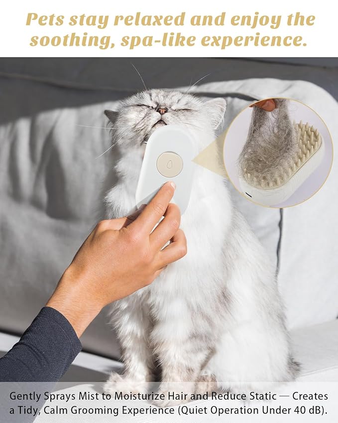 6 in 1 Cat Steam Brush for Shedding, Portable Anti-Static Grooming Comb for Cats & Dogs, Steam Misting Water Brush, Self-Cleaning Pet Hair Remover, Indoor Cat Spray Brushes for Cats & Dogs