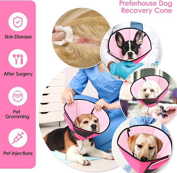 Small Dog Cone Collar, Adjustable Soft Dog Cone for Small Dogs to Stop Licking, Breathable Pet Recovery Cone for Small Male Female Dogs, Pink S