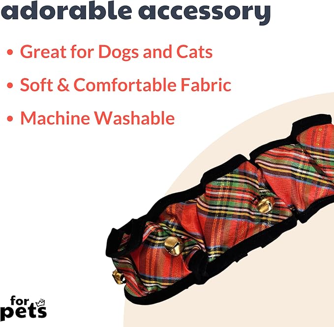 Huxley & Kent Ruff Pet Scrunchy | Shiny Christmas Plaid (Extra-Small) | Festive Christmas/Holiday Neckwear for Dogs/Cats | Fun Stretchable Costume Accessory | Soft Collar with Bells