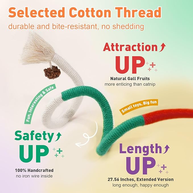 6 PCS Cat Toys Chew Ropes, 27.56 Inches Cat Chew Rope Toy for Teeth Cleaning, Safe Catnip Toys for Cats Rope Chew Toy (6 Bags of Catnip Included)