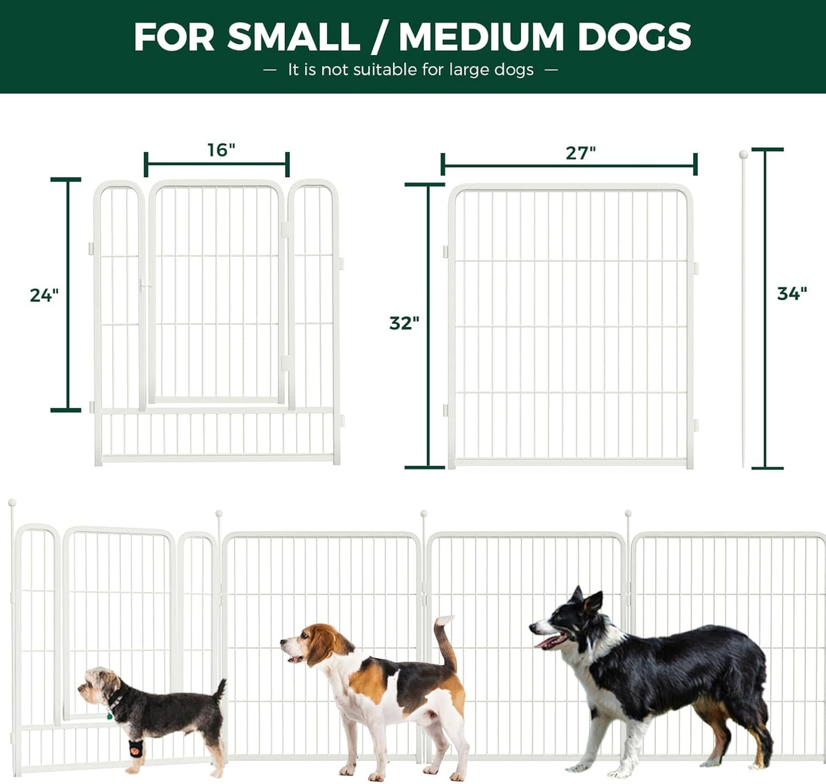 FXW Rollick Unleashed Dog Playpen for Indoor, Yard, RV Camping, 32 inch 8 Panels for Small and Medium Dogs, White│Patented