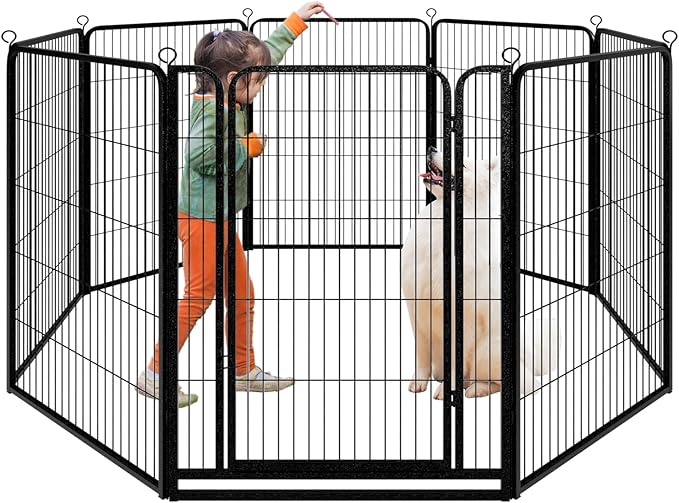 Dog Playpen Outdoor Extra Wide 8 Piece Panels Heavy Duty Dog Fence 47" Height Anti-Rust with Doors Portable for RV Camping Yard, Total 21FT, 35 Sq.ft, Snowy Black