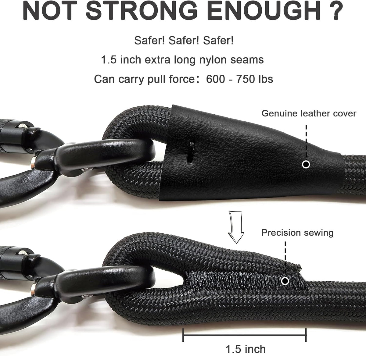 Rope Dog Leash with Two Handles, 6 Foot Heavy Duty Dog Leash with Aviation Aluminum Auto Locking Carabiner, Strong Nylon Pet Lead for Small, Medium, Large Dogs (Black, 6FT-Two Handle)