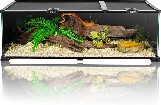 REPTIZOO Reptile Terrarium Tank 30" x 12" x 10", Black-Tinted Glass Snake Tank with Top Feeding Ports Top Screen Ventilation Reptile Habitat for Snake Spider