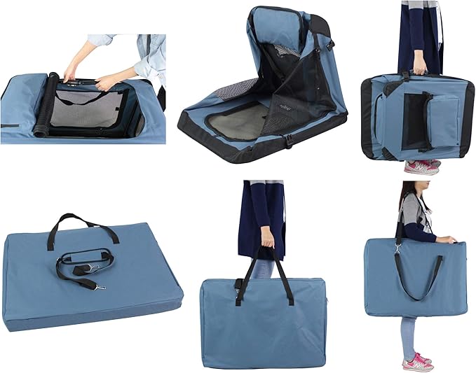 EliteField 3-Door Folding Soft Dog Crate with Carrying Bag and Fleece Bed (2 Year Warranty), Indoor & Outdoor Pet Home (20" L x 14" W x 14" H, Blue Gray)