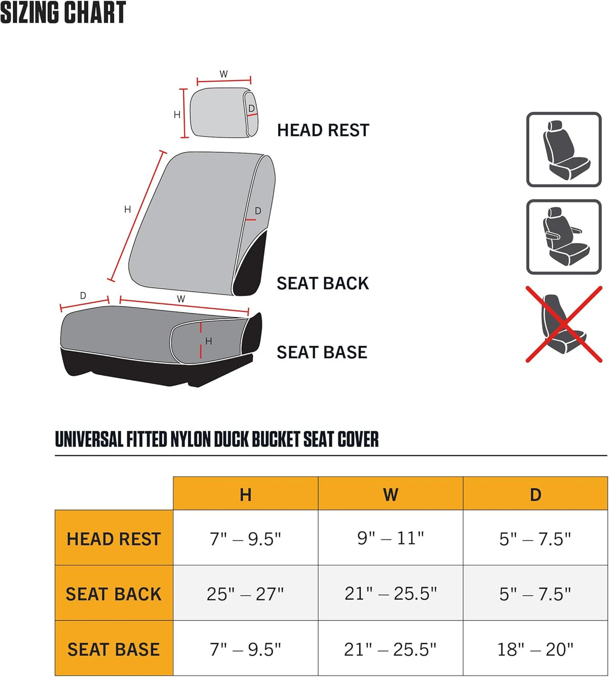 Carhartt Universal Nylon Duck Canvas Fitted Bucket Seat Cover, Durable Seat Protection with Rain Defender, Single, Black