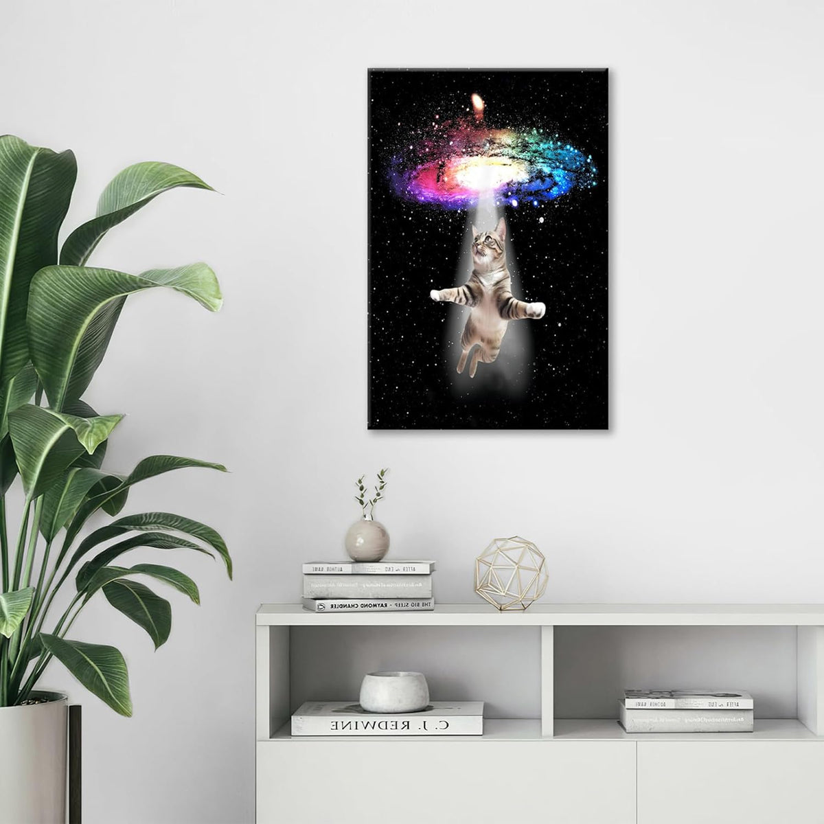 Funny Cat Wall Art Canvas Galaxy Wall Decor Prints Framed Painting Animal Pictures Gifts Artwork for Bathroom Living Dining Kitchen 16"x24"