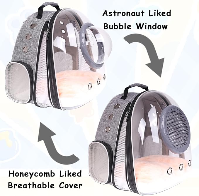 Front Extension Cat Backpack Carrier, Pet Travel Backpack for Kitten and Small Dogs, Clear Bubble Window Space Capsule Astronaut Liked Portable Vet Visit Book Bag Airline Approved