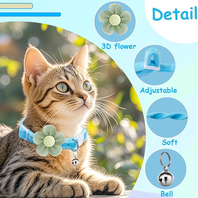 Breakaway Cat Collars with Bells, MUZIEBA Kitten Collar for Girl Boy Adjustable Safety Kitty Collars for Cats Puppy and Small Pets (Blue)