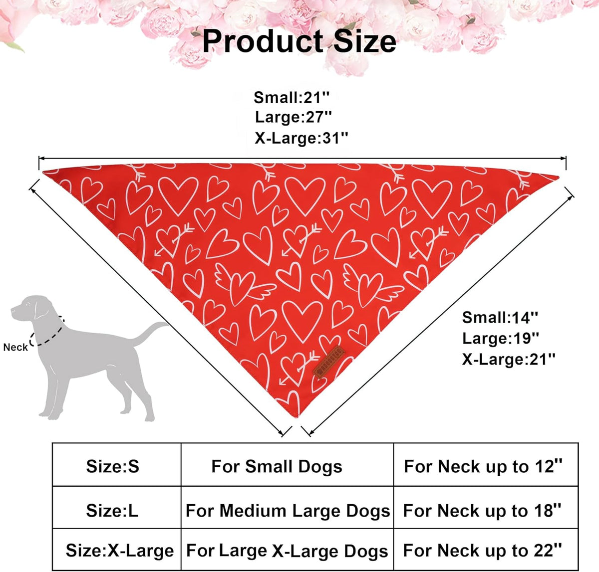 ADOGGYGO Valentine Dog Bandanas, Red Pink Heart Pet Scarf, Multi Size Offered, White Red Valentine Bandana for Large and Extra Large Dogs (X-Large)