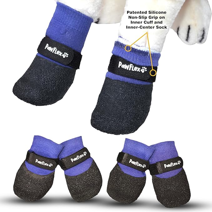 Double Dipped Thick Textured Waterproof Cotton Dog Socks | PawFlex Comfy Pawz Soft Indoor/Outdoor Pet Booties | Non-Slip Silicone Grip at Inner Wrist for No Twisting or Sliding Off| Adjustable Strap