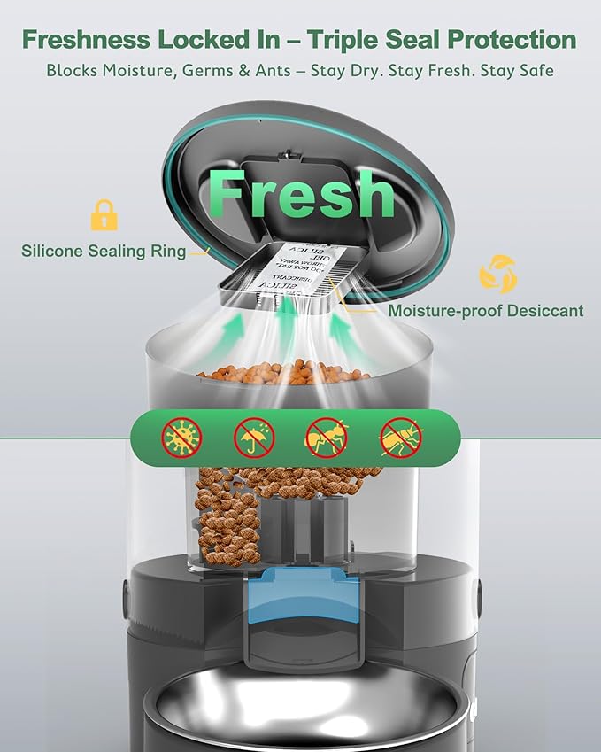 Gimars 5L/20 Cups Automatic Cat Feeder, Programmable 1-6 Meals Cat Food Dispenser with Stainless Steel Bowl, Easy Setup, Dual Power Supply,10s Meal Call Timed Pet Feeder for Cats and Small Dogs