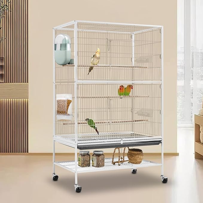 No Mess Bird Feeder & Water Dispenser Set - Automatic Feeding & Hydration, Parakeet Cage Accessories for Parrots, Cockatiels, Finches, Lovebirds & Budgies