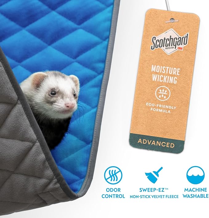 Paw Inspired Hanging Fleece Hammock for Ferrets, Rats, Chinchillas, Sugar Gliders, Small Pets | Hideout Toy for Guinea Pigs, Hamsters | Swivel Clips for Small Animal Cages (Gray/Blue)