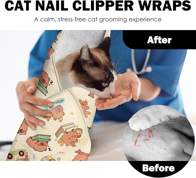 27.6"Cat Grooming Wrap, Self Adhesive Cat Wrap for Cutting Nails, Anti-Escape Calming Cat Swaddle Wrap for Medicine Ear Cleaning, Anti-Scratch Cats Burrito Restraint Blanket, Multifunctional Pet Tool