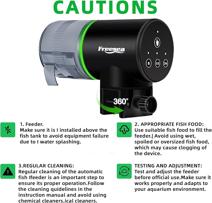 FREESEA Aquarium Automatic Fish Feeder: Rechargeable Auto Fish Food Dispenser - Fish Tank Vacation Timer Feeder for Betta | Koi | Goldfish | Turtle