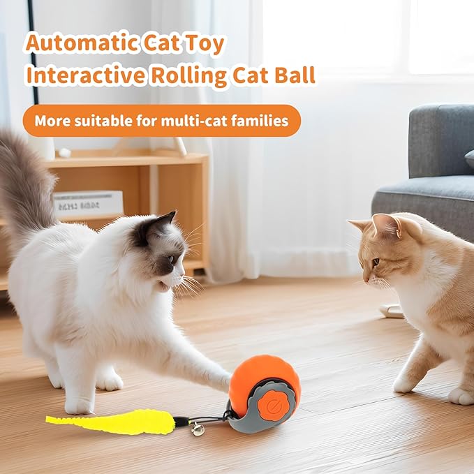 Interactive Cat Toys for Indoor Cats Smart Automatic Ball Rolling for Bored Kitten Pet Upgraded Speedy Moving Chase Dogs Toy Orange