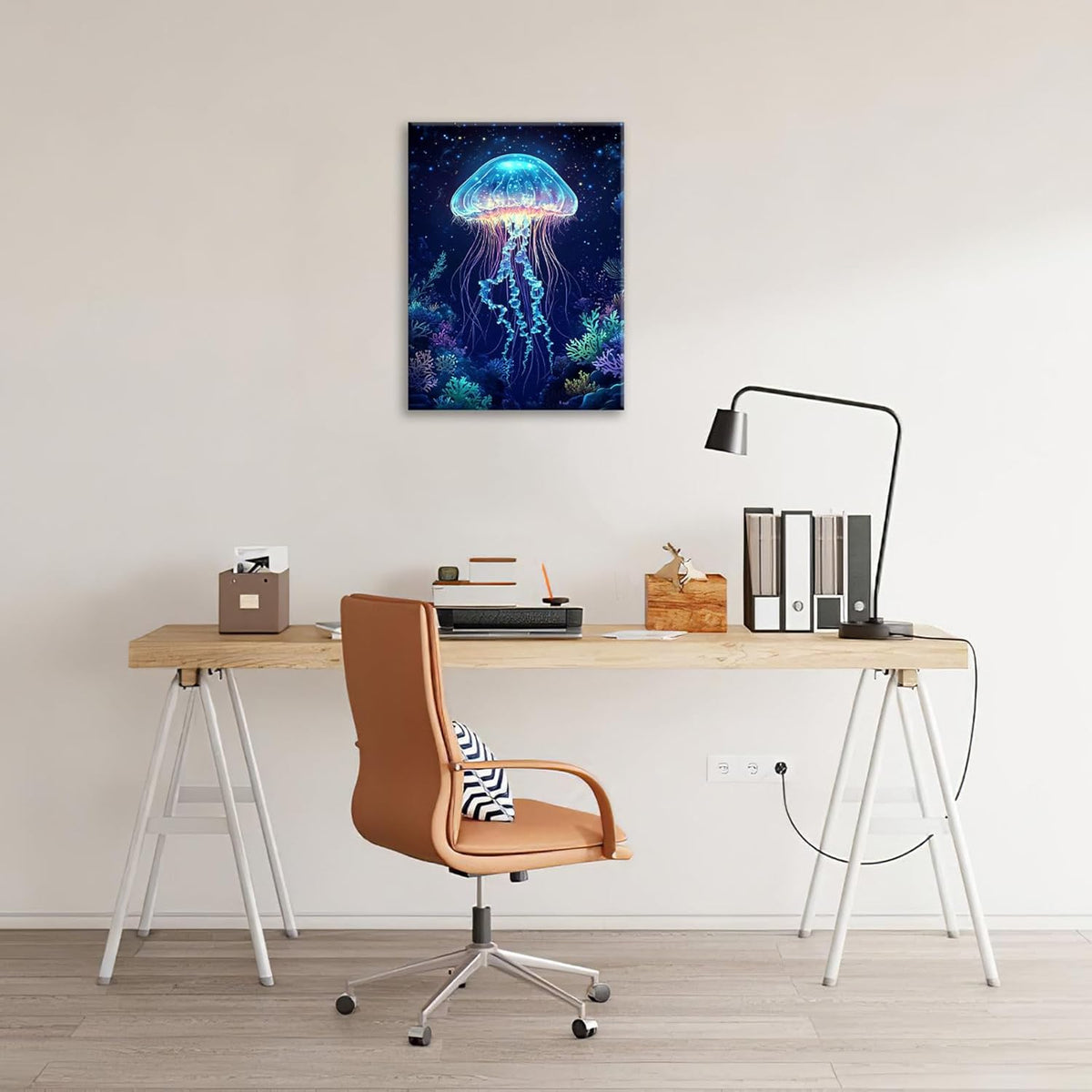 Ocean Jellyfish Wall Art Canvas Coral Fish Wall Decor Prints Framed Painting Underwater Pictures Gifts Artwork for Bathroom Living Dining 12"x16"