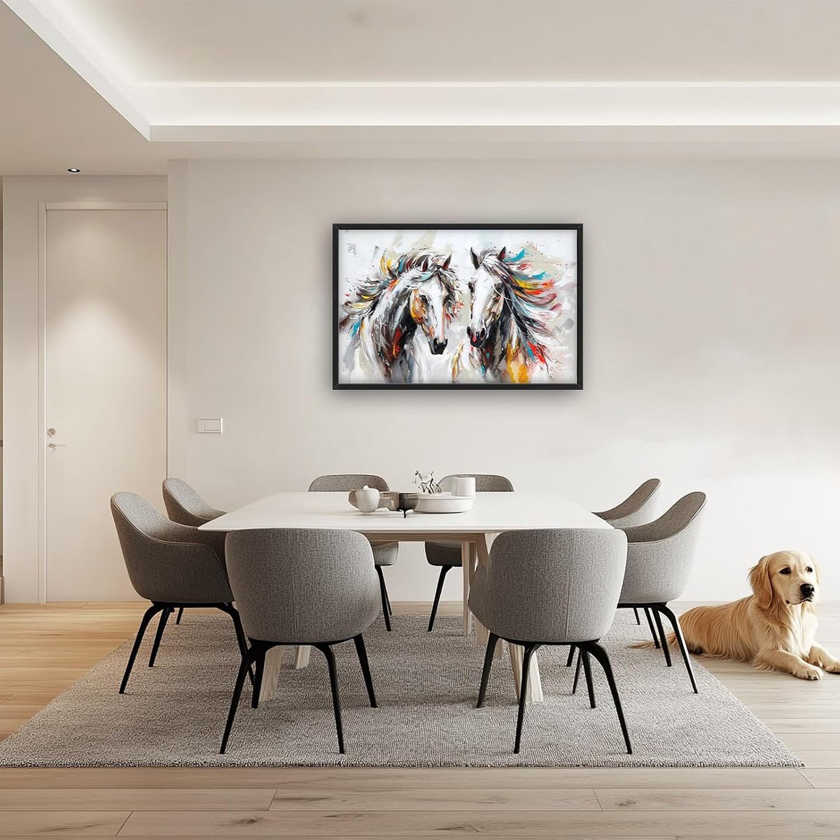 Quorin Horse Large Wall Art White Horse Animal Pictures Wall Decor Colorful Graffiti Canvas Print Painting Artwork for Bathroom Living Room Bedroom 36L x 24W