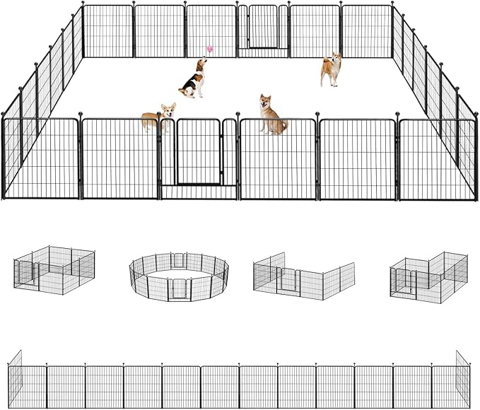 Dog Playpen 32 inch 24 Panels Indoor Outdoor Dog Pen for Medium/Small Dogs Heavy Duty Metal Dog Fence Outdoor for Yard, Puppy Playpen with Door Portable Pet Fence for RV Camping Yard