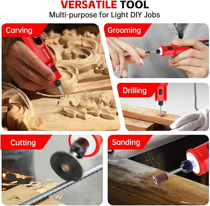 Dog Nail Grinder - Upgraded Pet Nail Grinder, Electric 5 Speeds LED Lights Ring Rechargeable Dog Nail Trimmers Kit, 40 Accessories Cordless Pet Nail Grinder for Dogs Cats and Small/Medium Animals Red