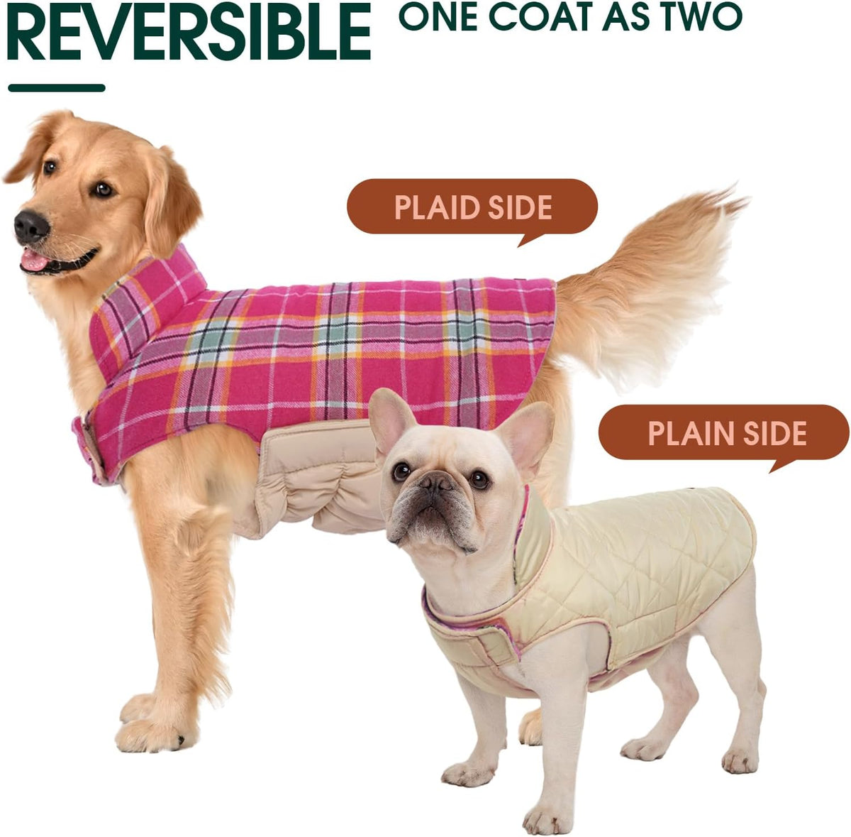 Kuoser Warm Dog Coat, Waterproof Dog Jacket for Extra Large Dogs, Adjustable Durable XXXL Doggie Winter Coat Reversible Puppy Cold Weather Apparel for Large Breed, Rose 3XL