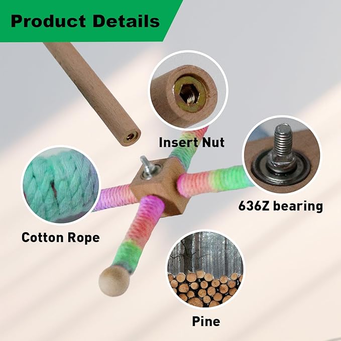 24 Inch Bird Perch Rope with 360° Free Rotating Stand, 0.8 Inch Diameter Natural Cotton Rope Perch for Parakeets, Cockatiels, Parrots, Conures - Safe, Durable Bird Cage Accessory for Chewing & Resting