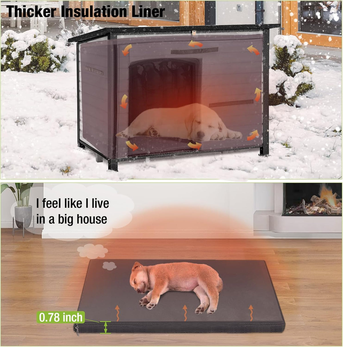 GUTINNEEN Dog House Insulated Outdoor Dog Kennel with Liner for Winter Large(Off-White)
