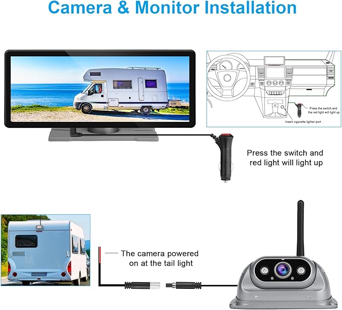 RV Wireless Backup Cameras with Monitor 6.86 Inch Touchscreen Built in DVR Video Recording for Truck RV Trailer Rear Side Wide View Back Up Camera Wireless Transmit Image Avoid Blind IP69K Waterproof
