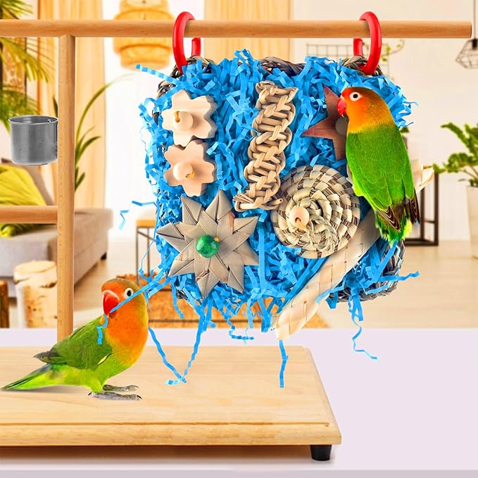 KATUMO Bird Toys, 2 Pack Bird Grass Mat Foraging Wall Toys Parrot Shredder Toys for Parakeet, Cockatiel, Conure, Lovebird, Budgie, Small to Medium Birds